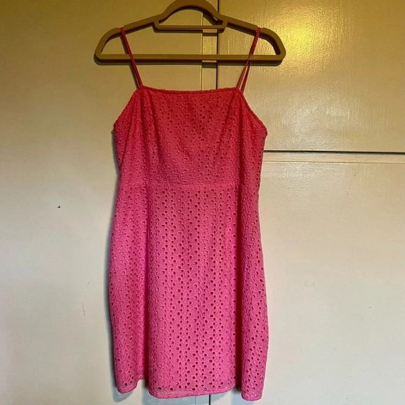 NWT RSQ Pink Cotton Eyelet Slip Mini Dress Barbie Size Large - Picture 1 of 10